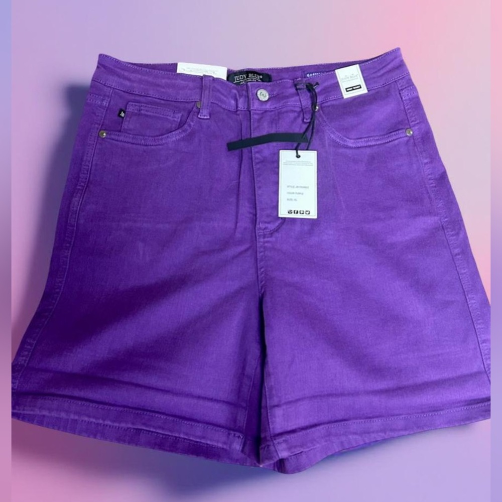 Judy Blue Purple Jean Shorts High-Waisted Cuffed. XL NWT